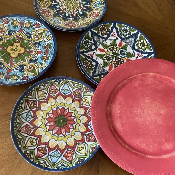 Pottery Barn Talavera SET of 4 Melamine Salad/Appetizer Plates Multicolor Floral - Picture 13 of 13